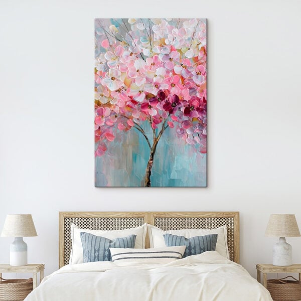 Painting of a tree with pink flowers