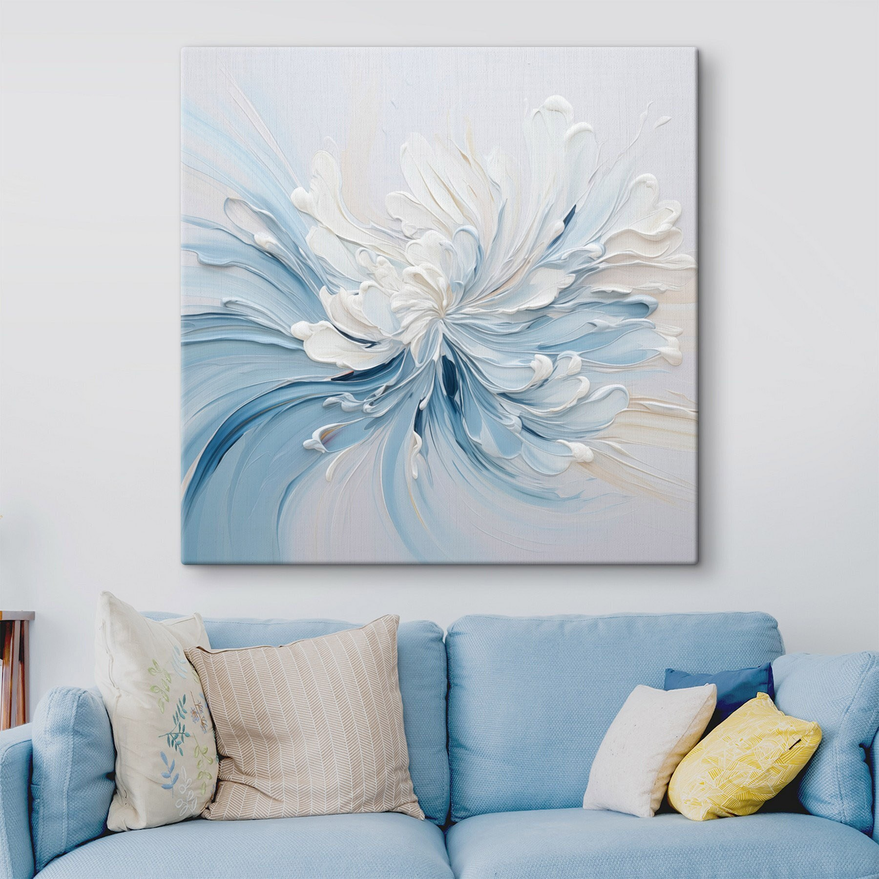 White and blue paint swirls