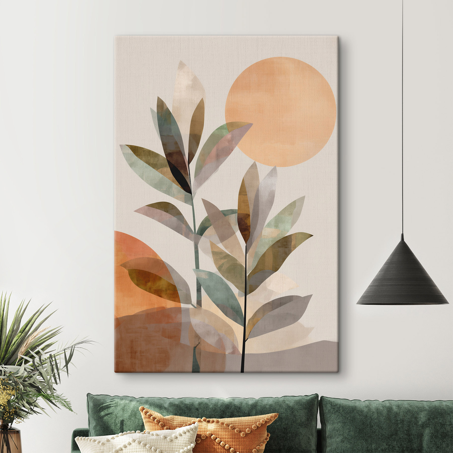 Painting of leaves and sun