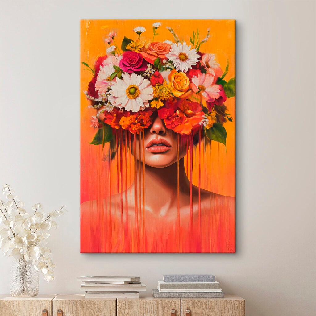 Painting of a woman with flowers on her head