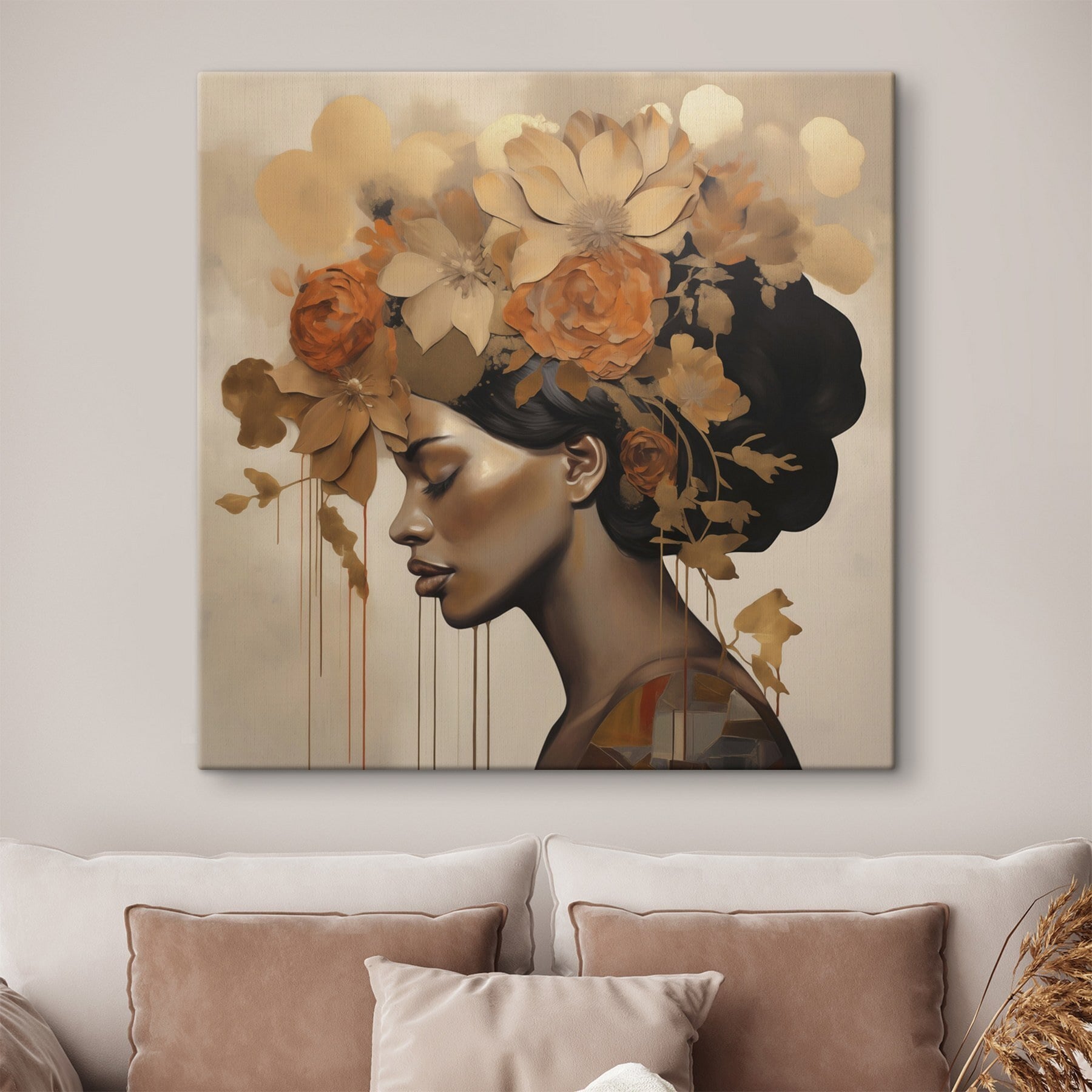 Painting of a woman with flowers in her hair