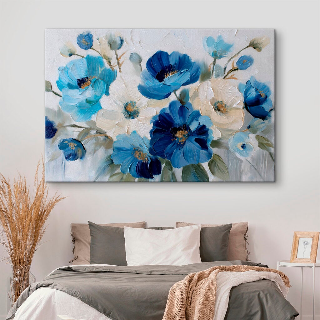 Painting of blue and white flowers