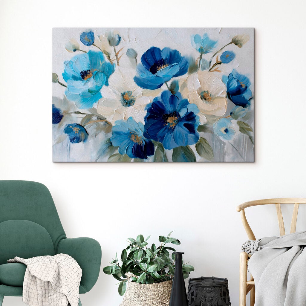 Painting of blue and white flowers