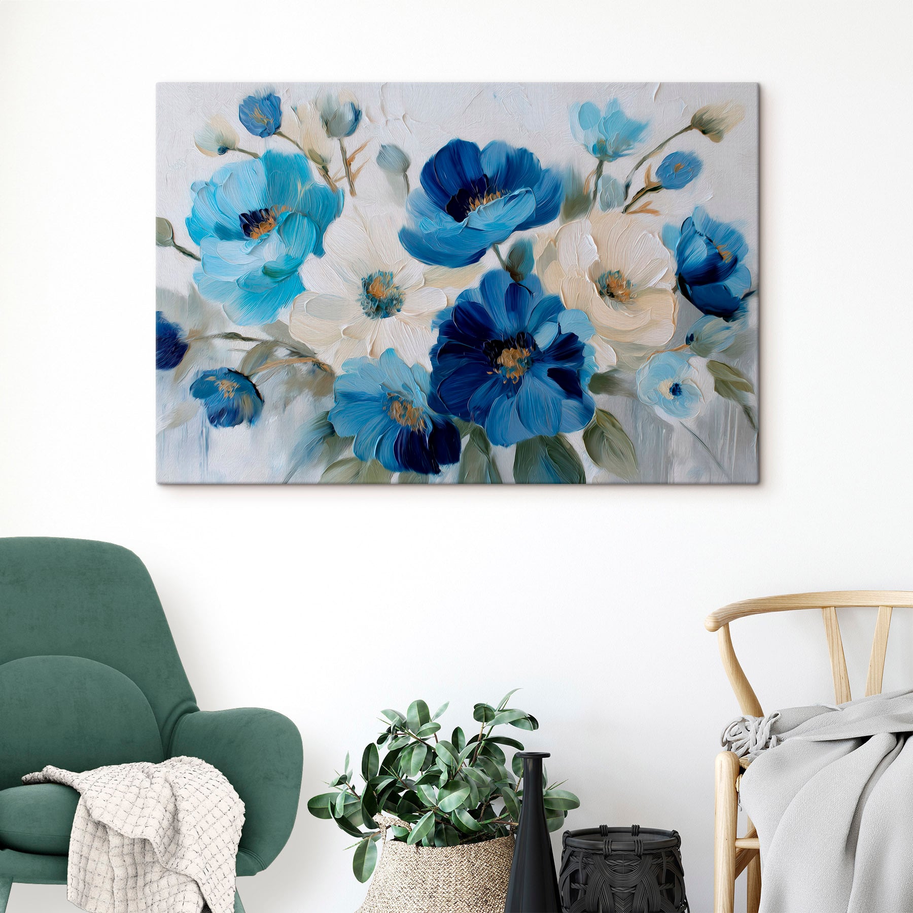 Painting of blue and white flowers