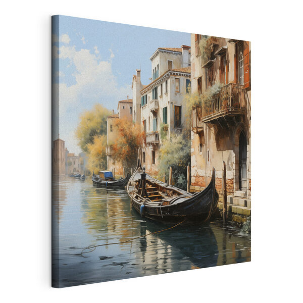 Boat on a canal next to buildings