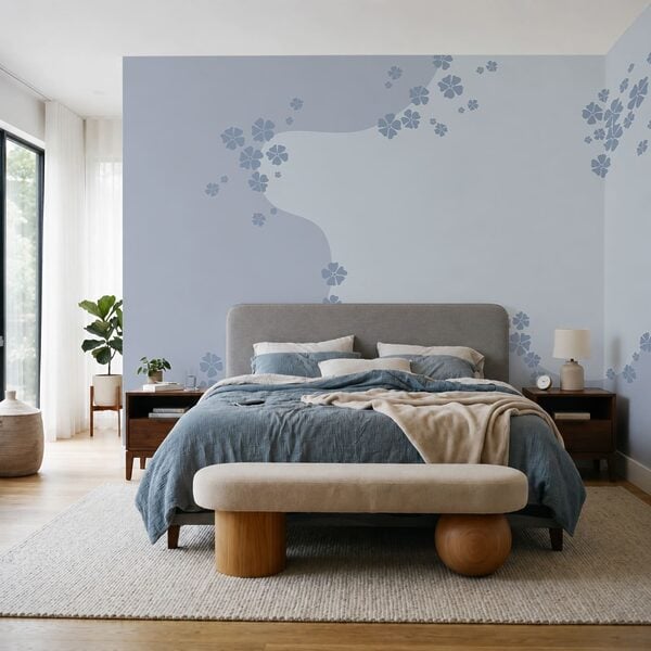 Wall mural Blue and white background with flowers
